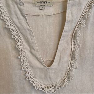 Natural linen tunic dress with eyelet/lace trim